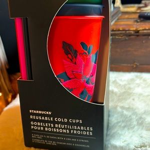 STARBUCKS REUSABLE CUPS 5 with LIDS STRAWS 24 oz each HOLIDAYS